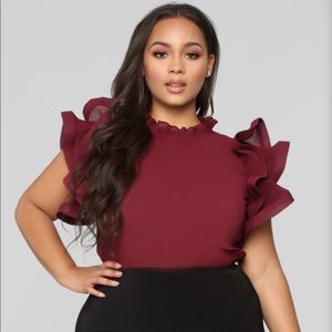 Adeline Ruffle Bodysuit by FashionNova - Burgundy